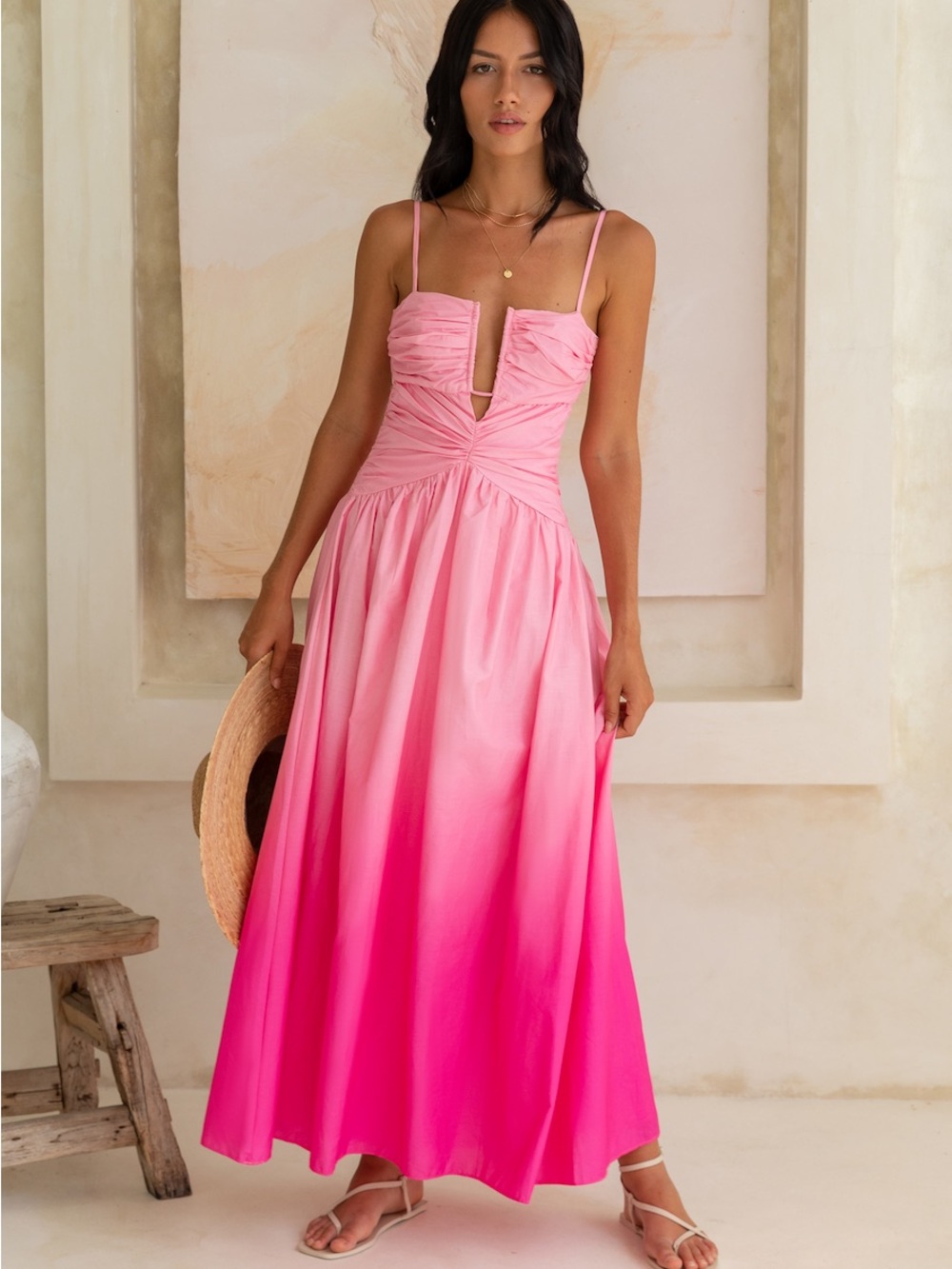 Fortunate One Caramel Latte Maxi Dress Pink Size XS